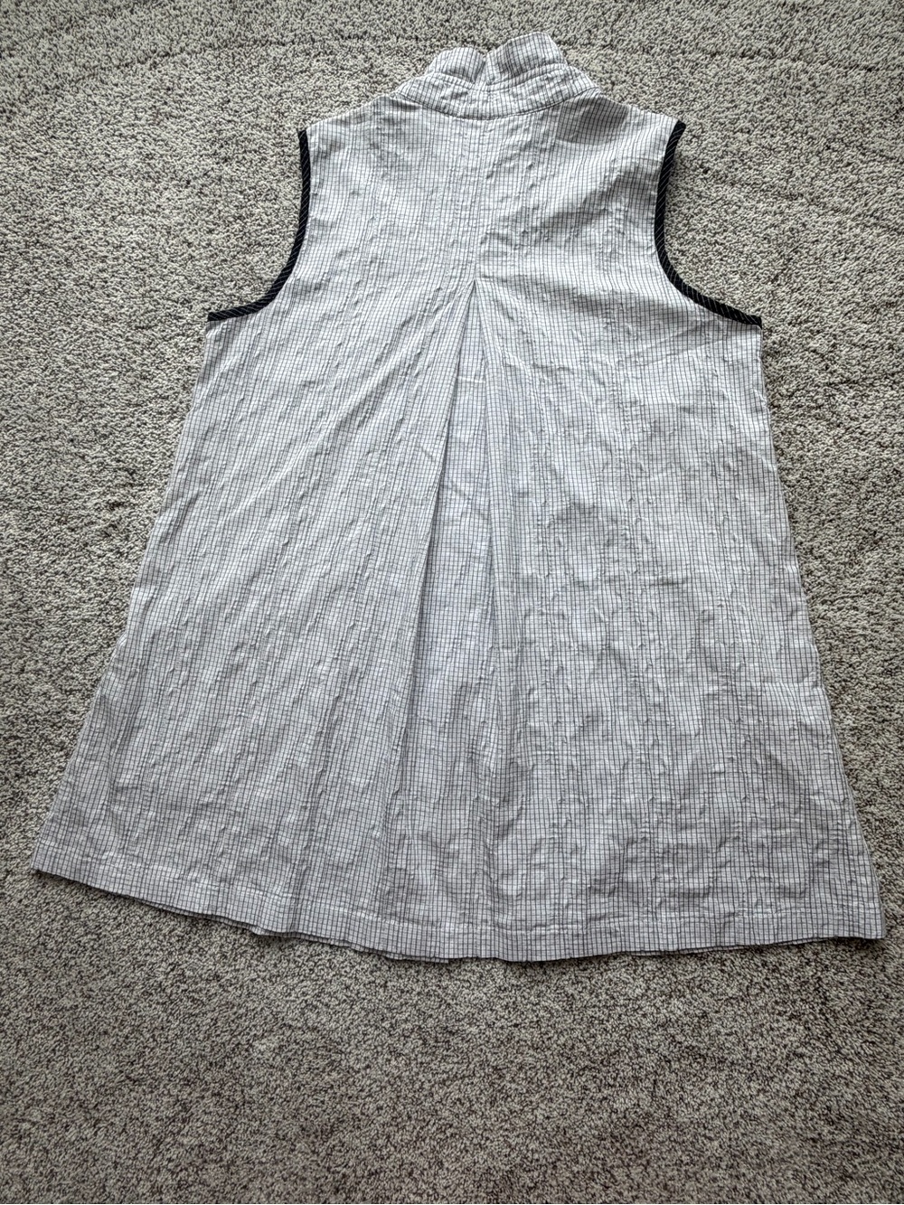 Yushi Made in USA Crinkle Check Tunic Top L White Black Sleeveless Front Pockets - Picture 5 of 11